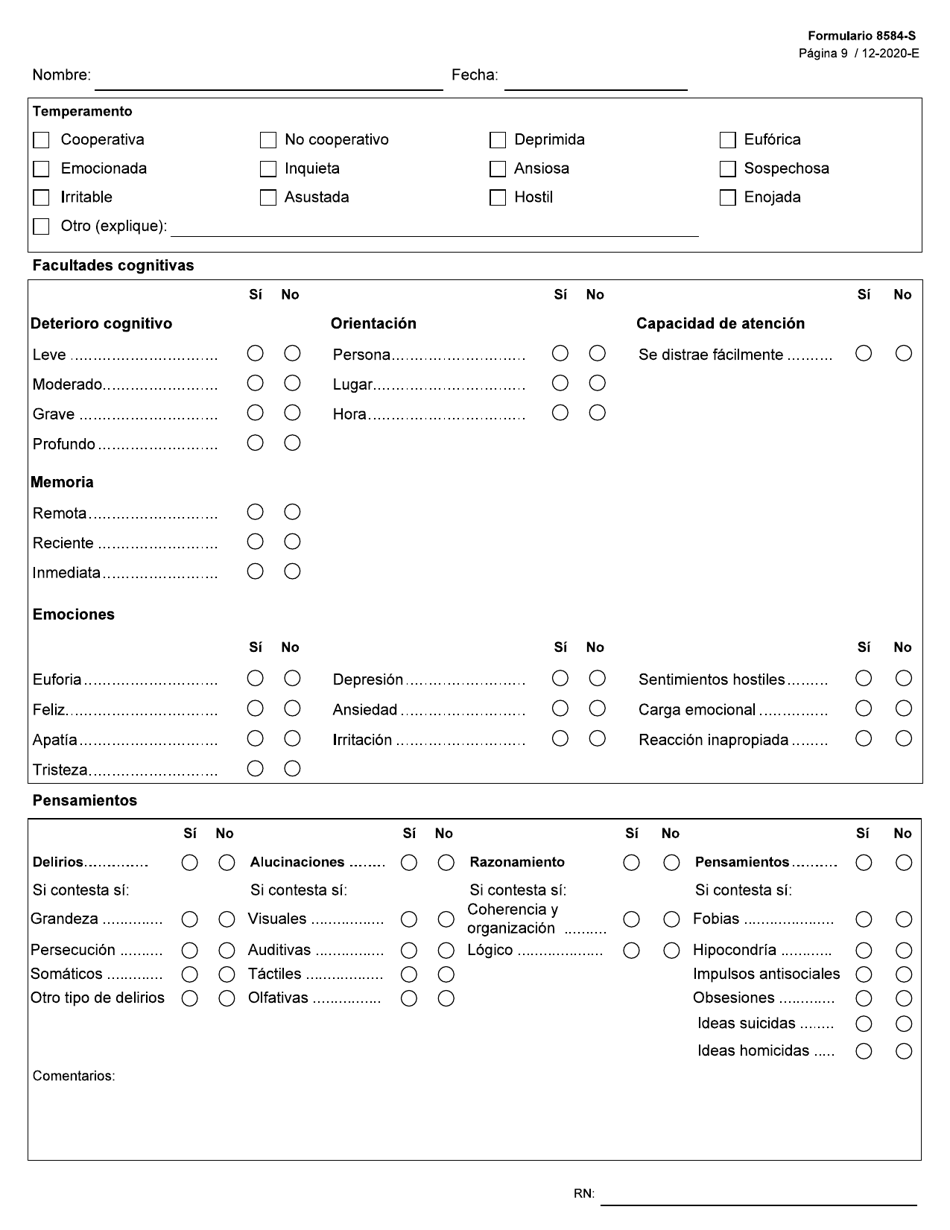 Formulario 8584-S Valoracion Integral De Enfermeria - Texas (Spanish), Page 9