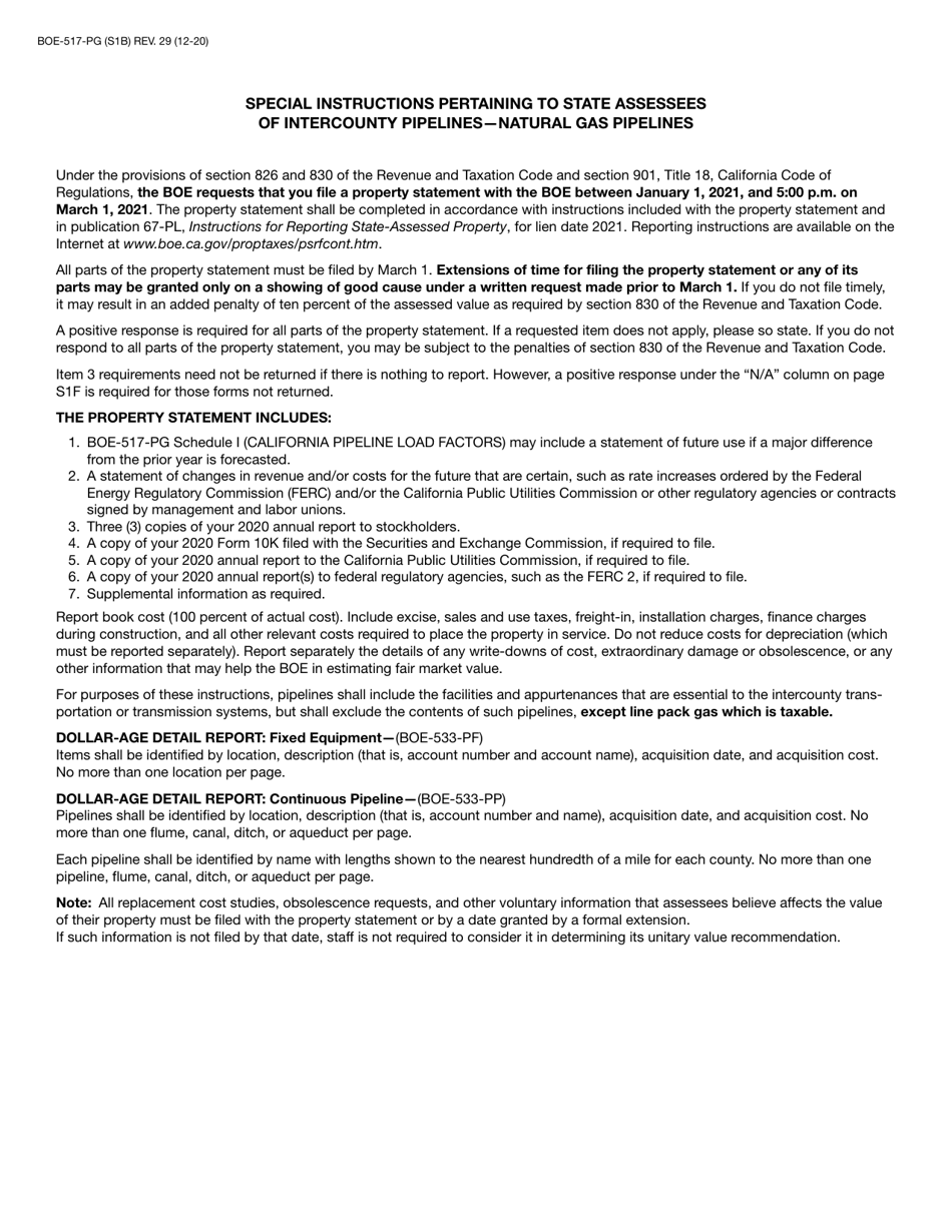 Form BOE-517-PG Property Statement - Intercounty Pipelines - Natural Gas Pipelines - California, Page 2