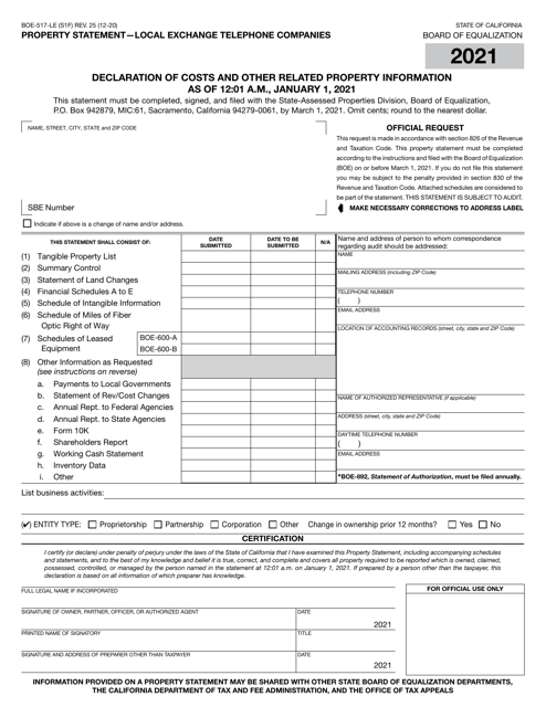 Form BOE-517-LE 2021 Printable Pdf