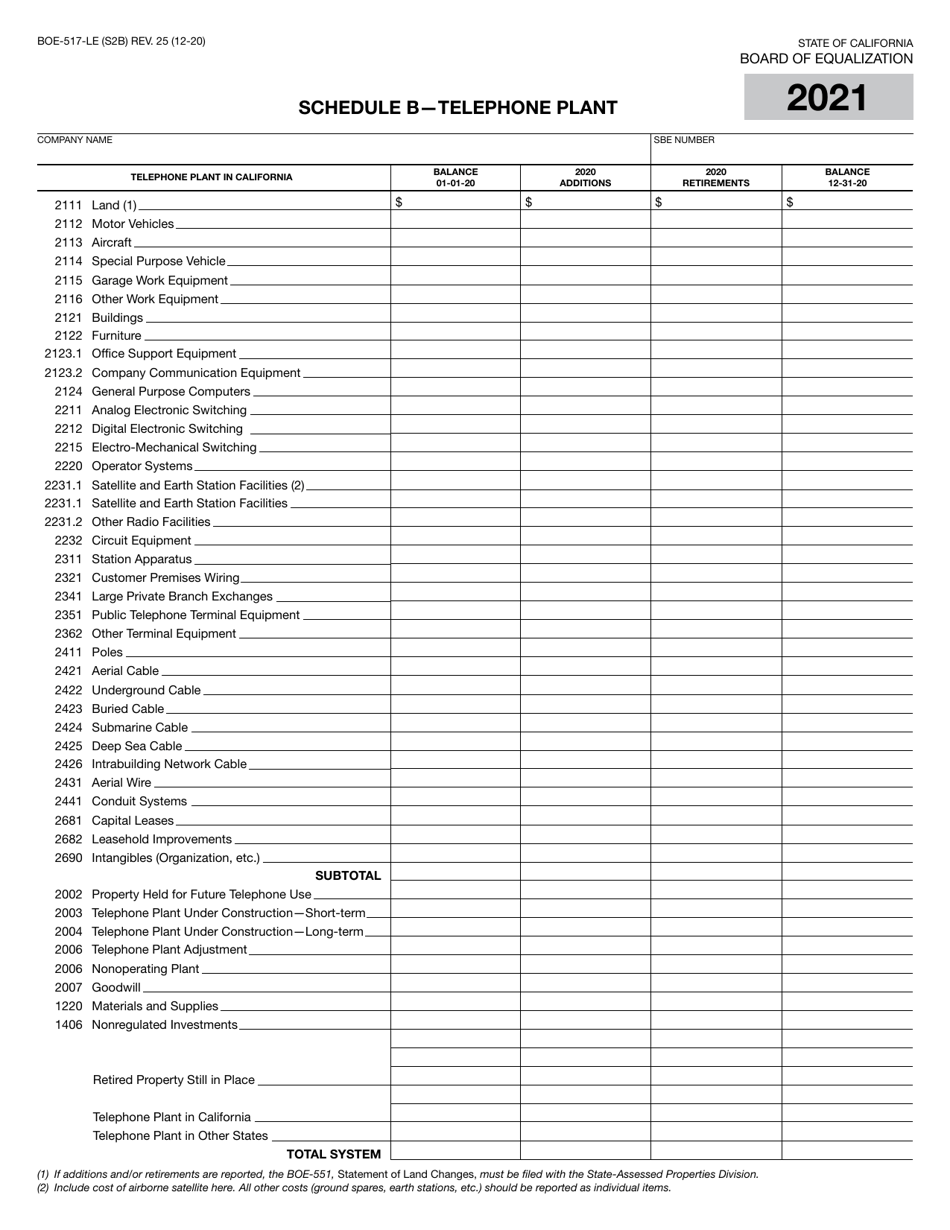 Form BOE-517-LE Property Statement - Local Exchange Telephone Companies - California, Page 4