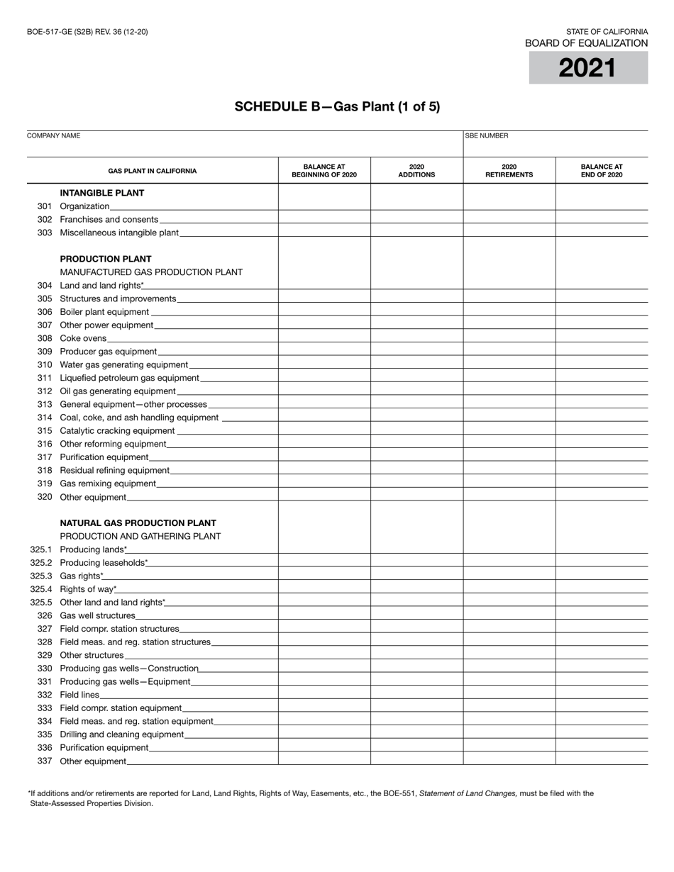 Form BOE-517-GE Property Statement - Gas and / or Electric Companies - California, Page 4