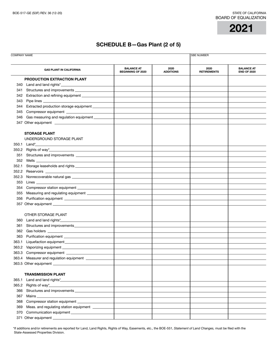 Form BOE-517-GE Property Statement - Gas and / or Electric Companies - California, Page 5