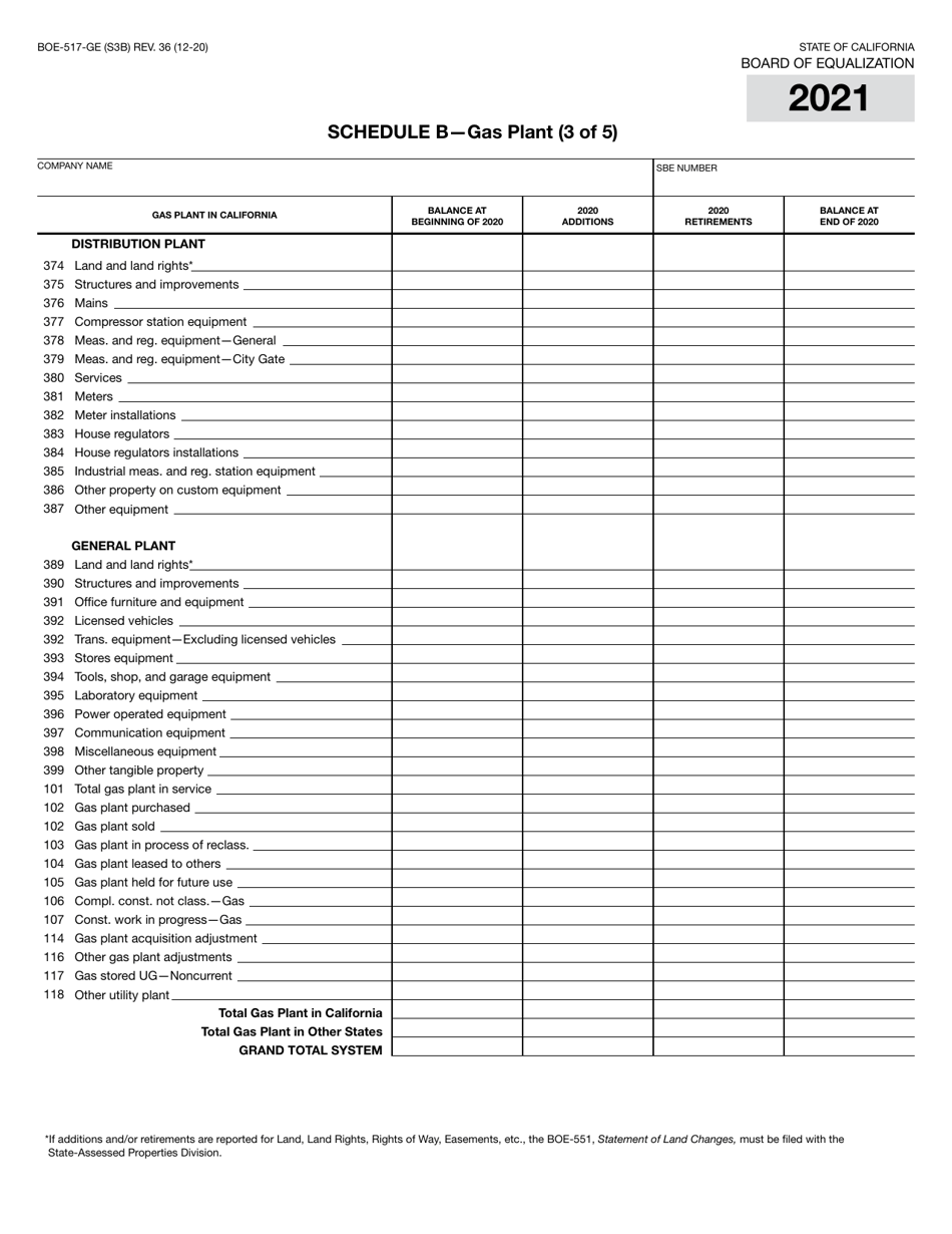 Form BOE-517-GE Property Statement - Gas and / or Electric Companies - California, Page 6