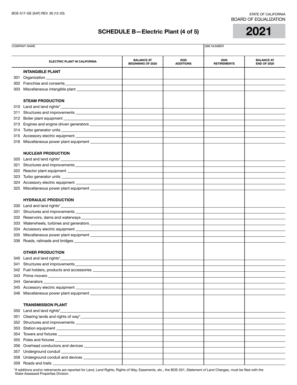 Form BOE-517-GE Property Statement - Gas and / or Electric Companies - California, Page 7