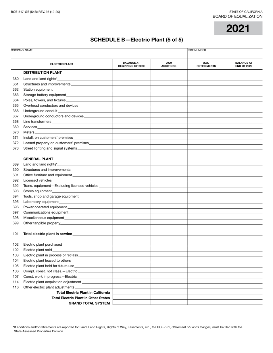 Form BOE-517-GE Property Statement - Gas and / or Electric Companies - California, Page 8