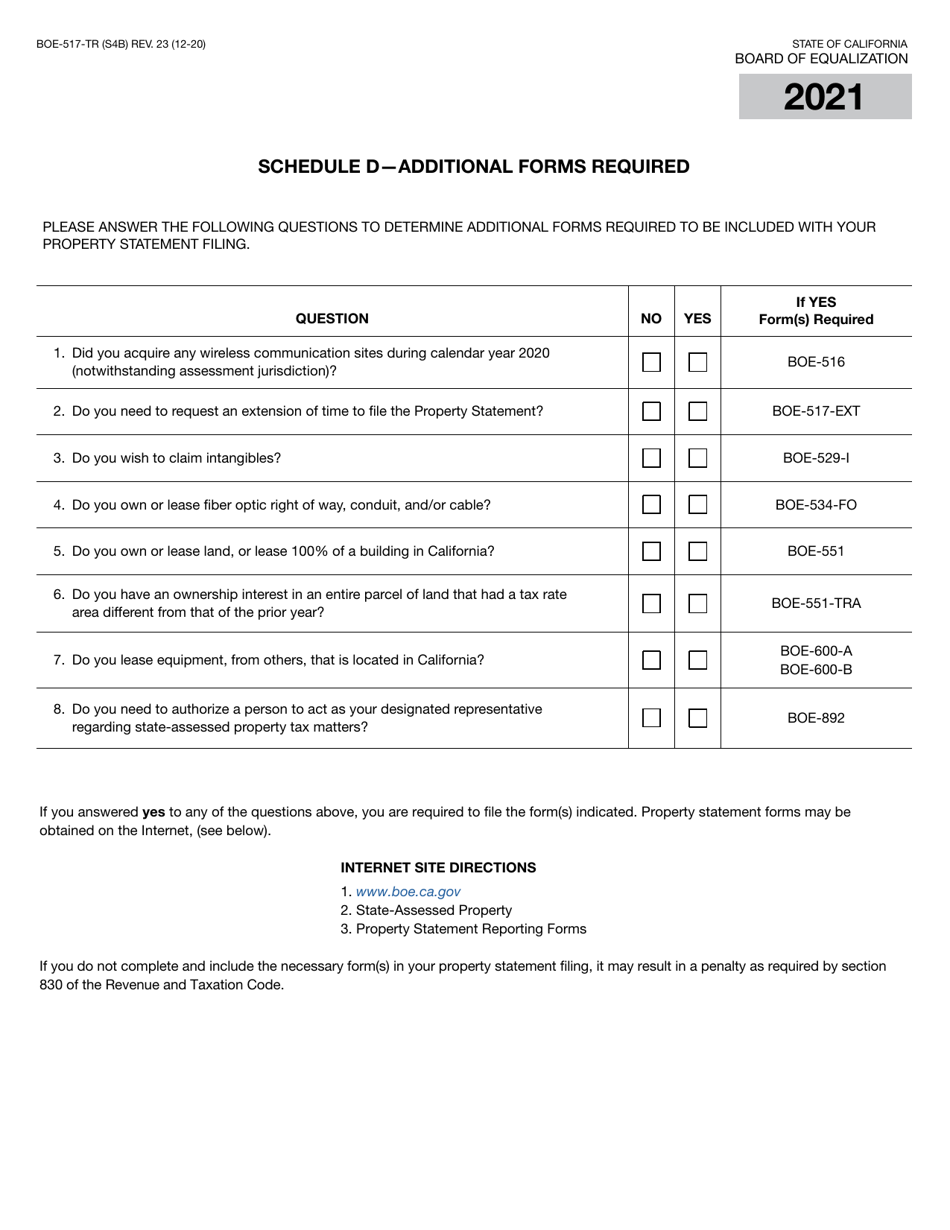 Form BOE-517-TR Property Statement -telecommunications - Short Form - California, Page 8