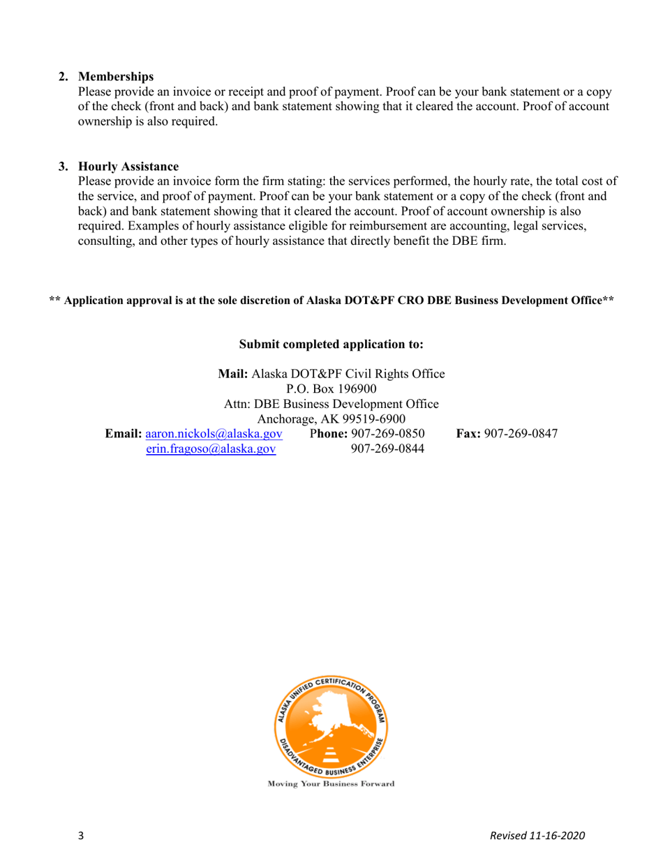 Dbe 50% Reimbursement Application - Alaska, Page 3