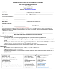Form VS-8 Commemorative Certificate of Stillbirth Request Form - Alaska