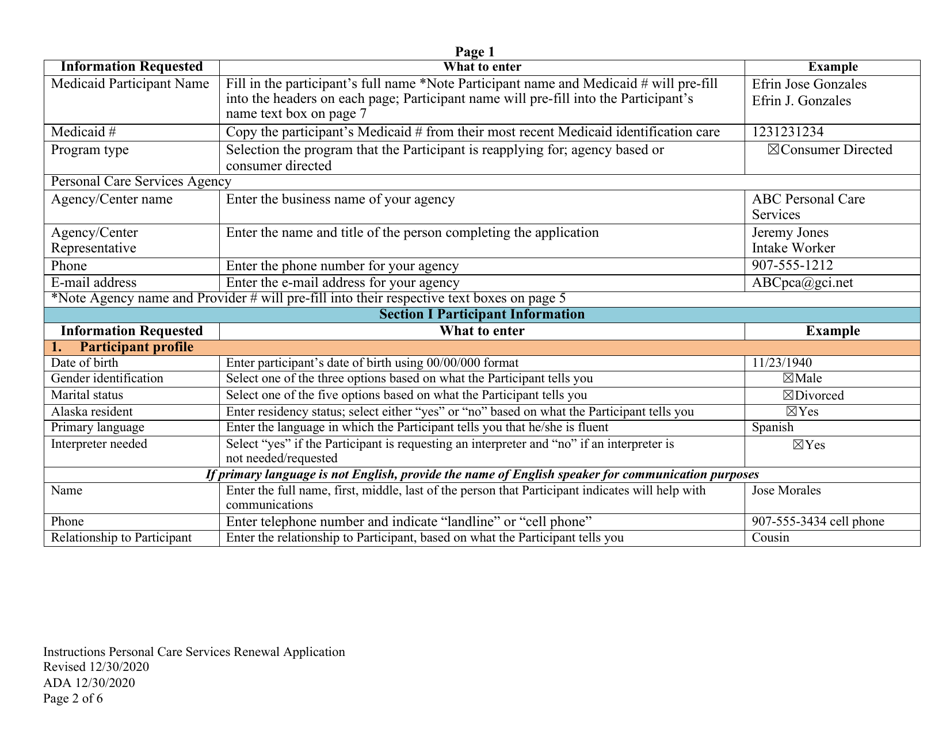 Instructions for Form PCA-08A Personal Care Services Renewal Application - Alaska, Page 2