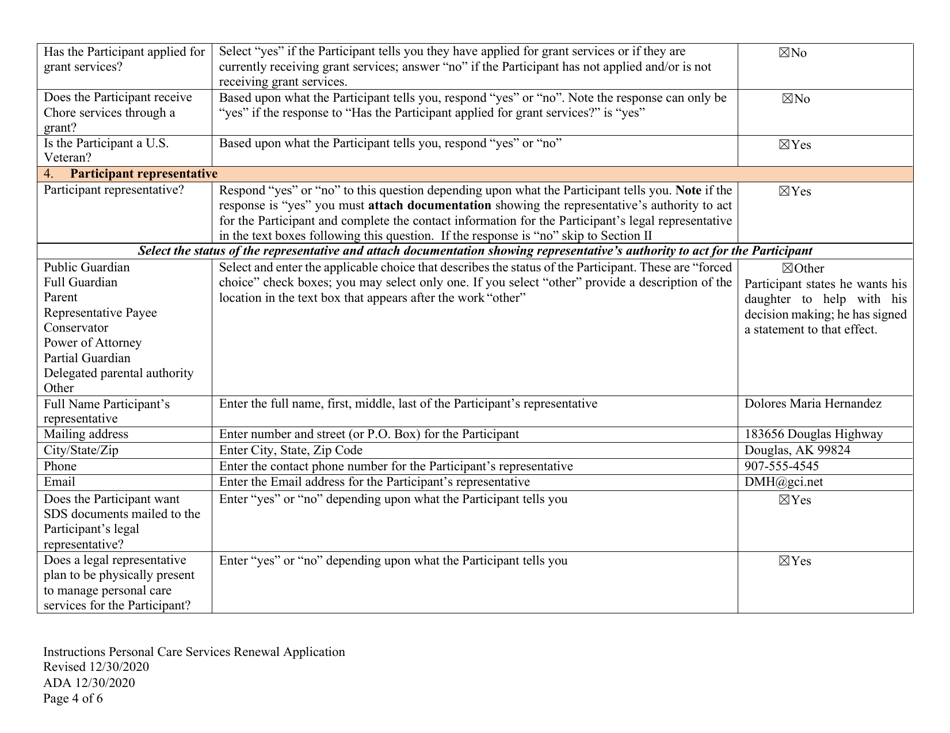 Instructions for Form PCA-08A Personal Care Services Renewal Application - Alaska, Page 4