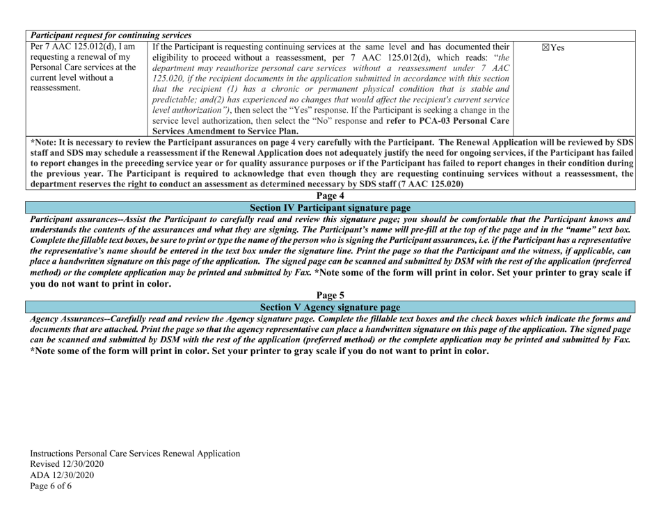 Instructions for Form PCA-08A Personal Care Services Renewal Application - Alaska, Page 6
