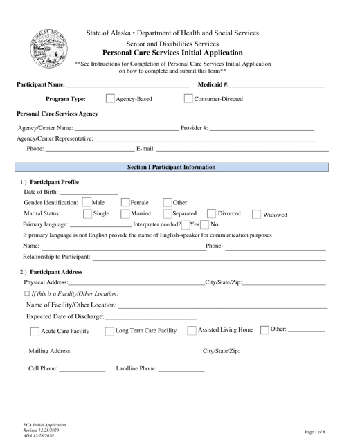 Form PCS-08 Personal Care Services Initial Application - Alaska