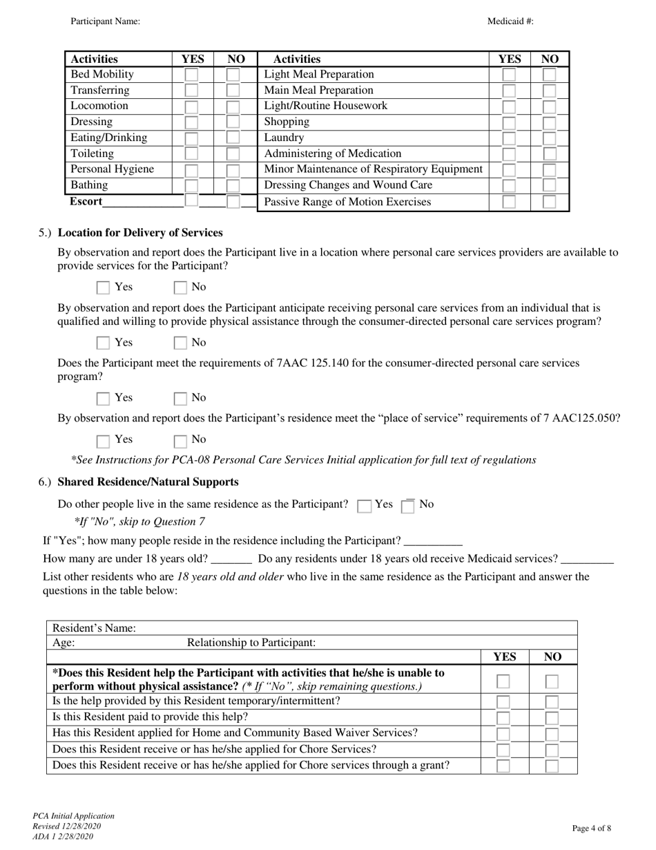 Form PCS-08 Personal Care Services Initial Application - Alaska, Page 4