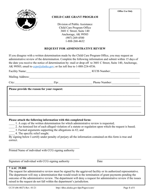Form CC35 Request for Administrative Review - Alaska