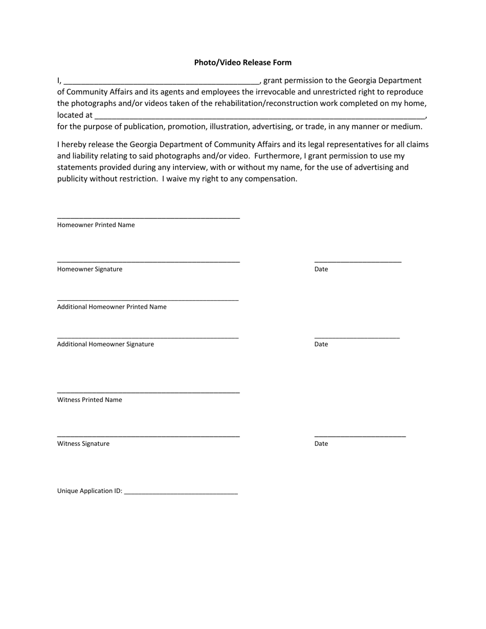 Photo / Video Release Form - Georgia (United States), Page 1