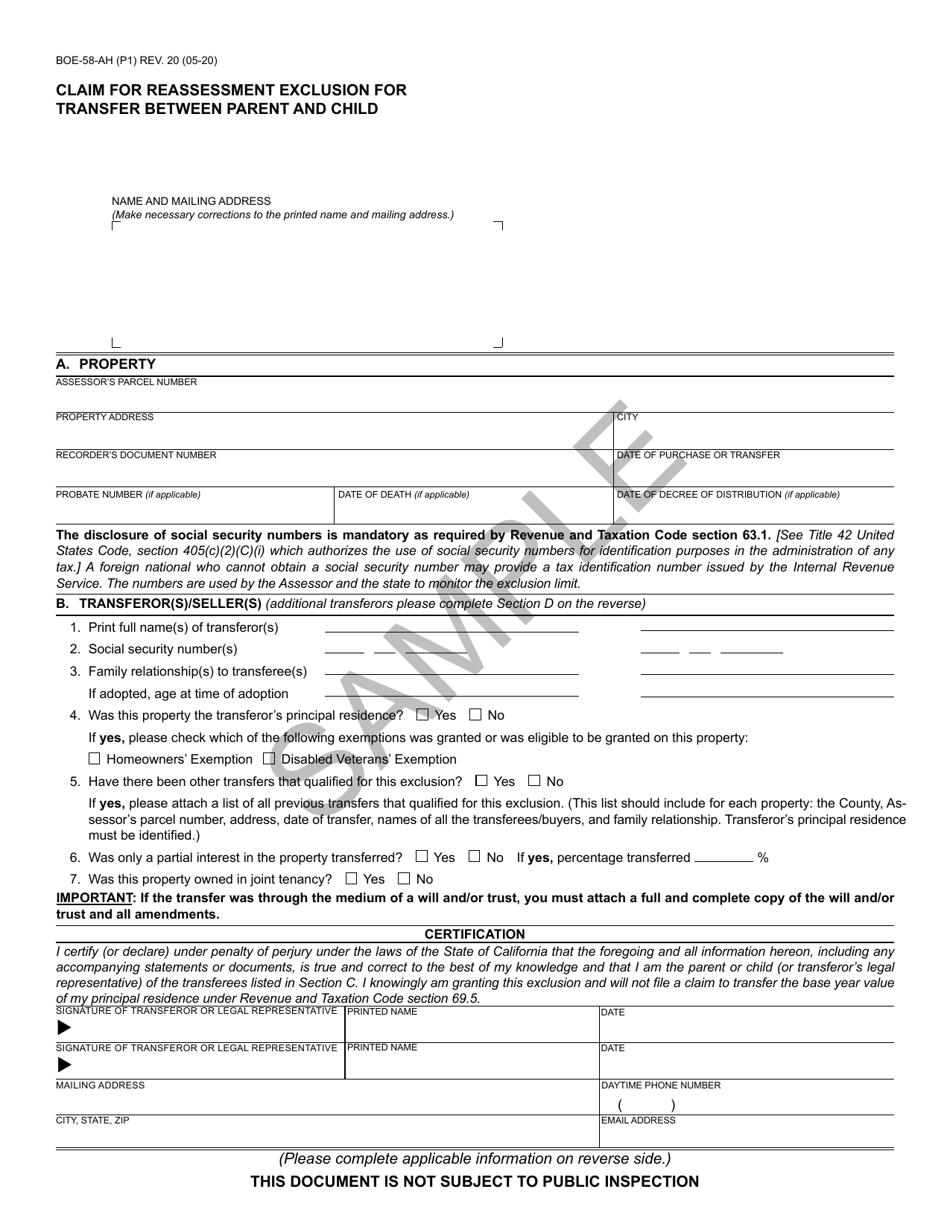 Form BOE-58-AH - Fill Out, Sign Online and Download Printable PDF ...