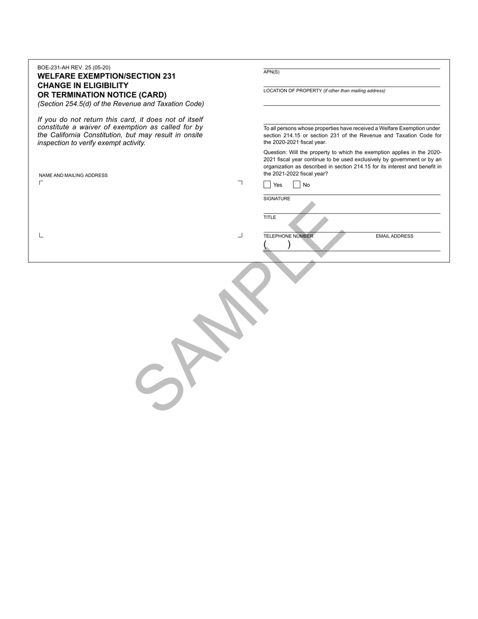 Form BOE-231-AH Welfare Exemption / Section 231 Change in Eligibility or Termination Notice - California, Page 2