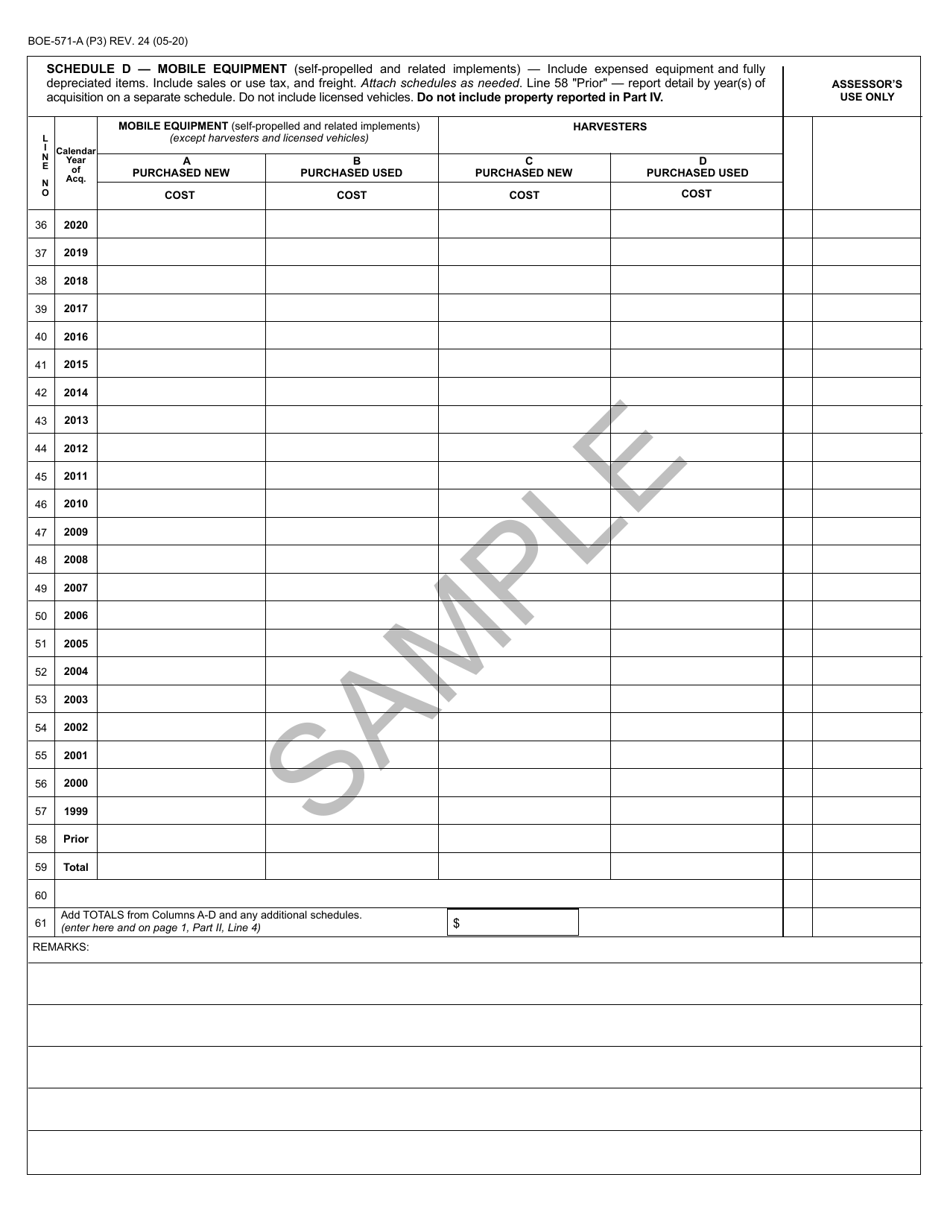 Form BOE-571-A Agricultural Property Statement - California, Page 3