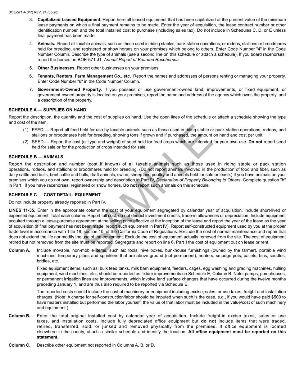 Form BOE-571-A Agricultural Property Statement - California, Page 7