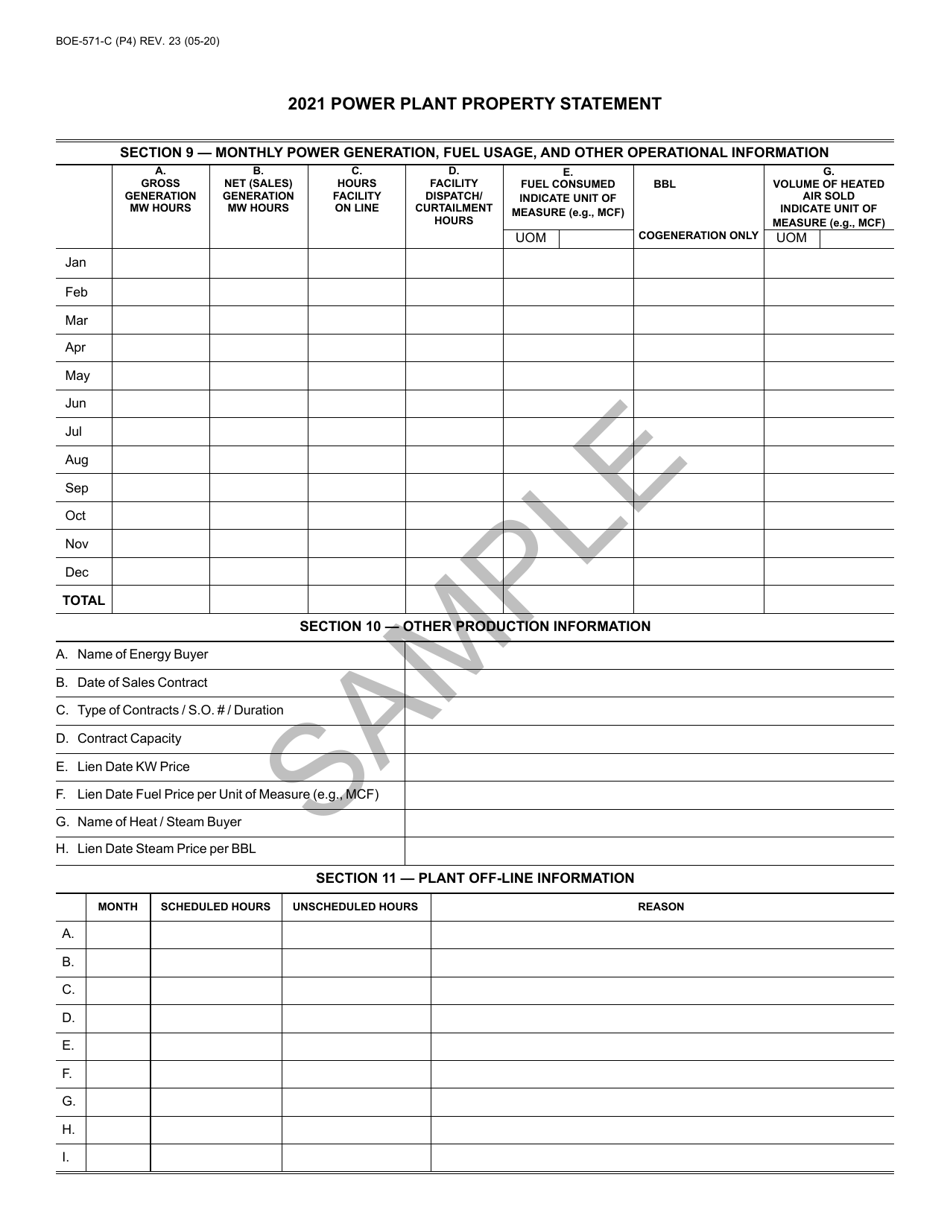 Form BOE-571-C Power Plant Property Statement - California, Page 4