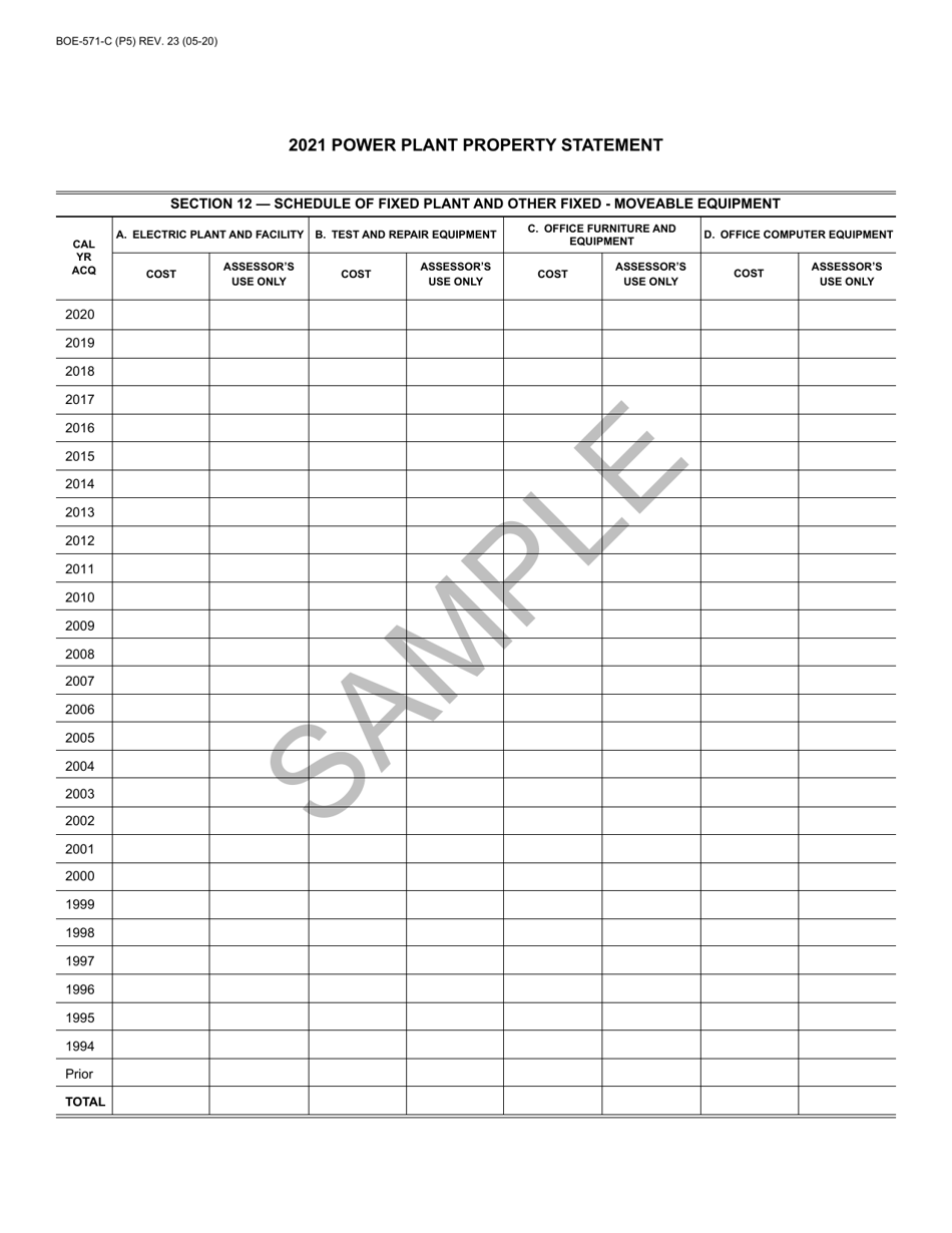 Form BOE-571-C Power Plant Property Statement - California, Page 5