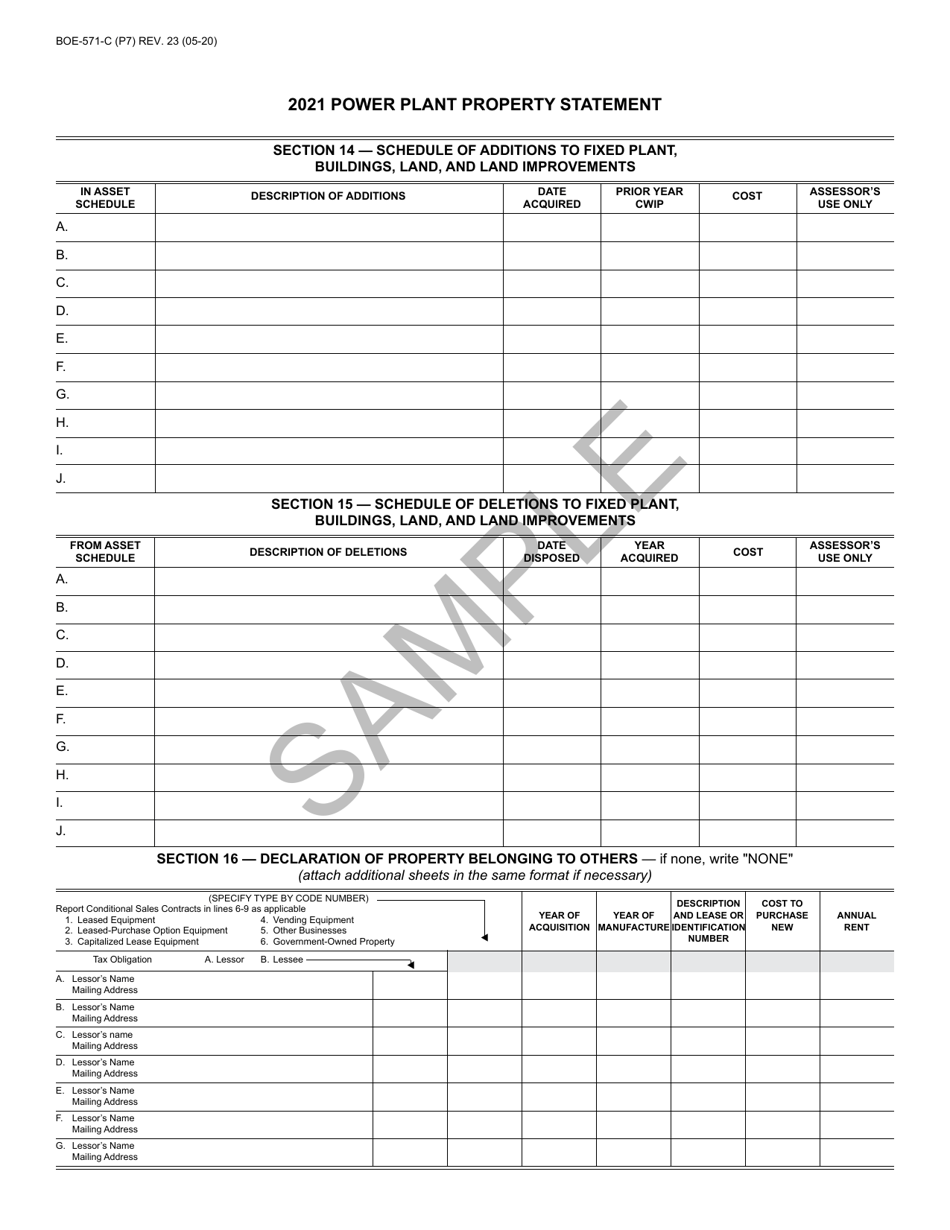 Form BOE-571-C Power Plant Property Statement - California, Page 7