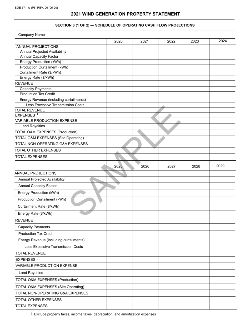 Form BOE-571-W Wind Generation Property Statement - Sample - California, Page 5