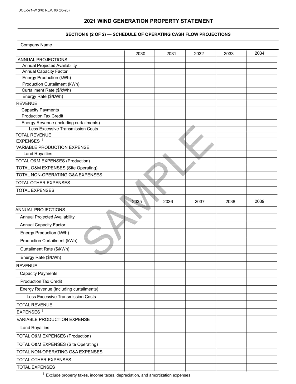Form BOE-571-W Wind Generation Property Statement - Sample - California, Page 6