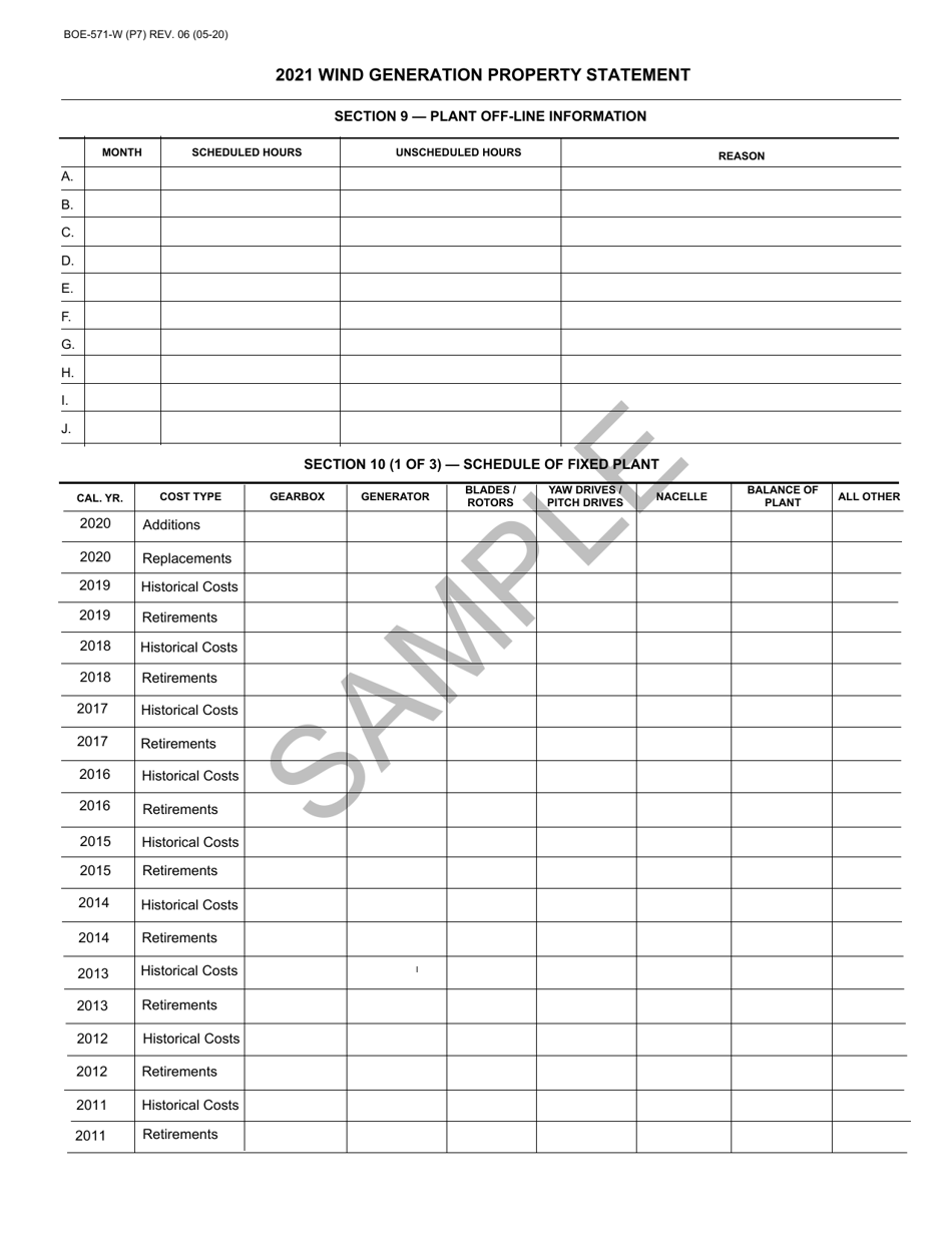 Form BOE-571-W Wind Generation Property Statement - Sample - California, Page 7