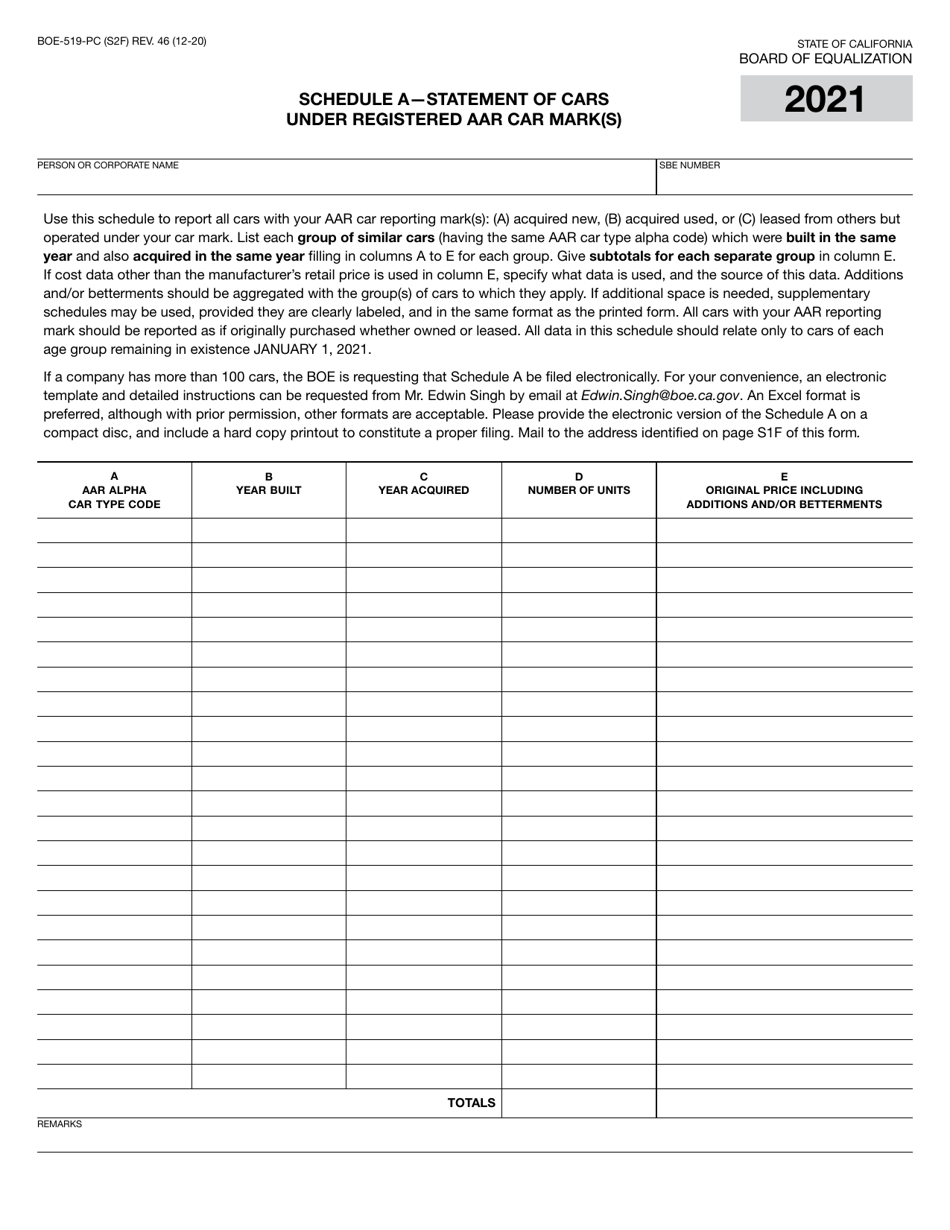 Form BOE-519-PC Annual Report of Private Railroad Cars - California, Page 3