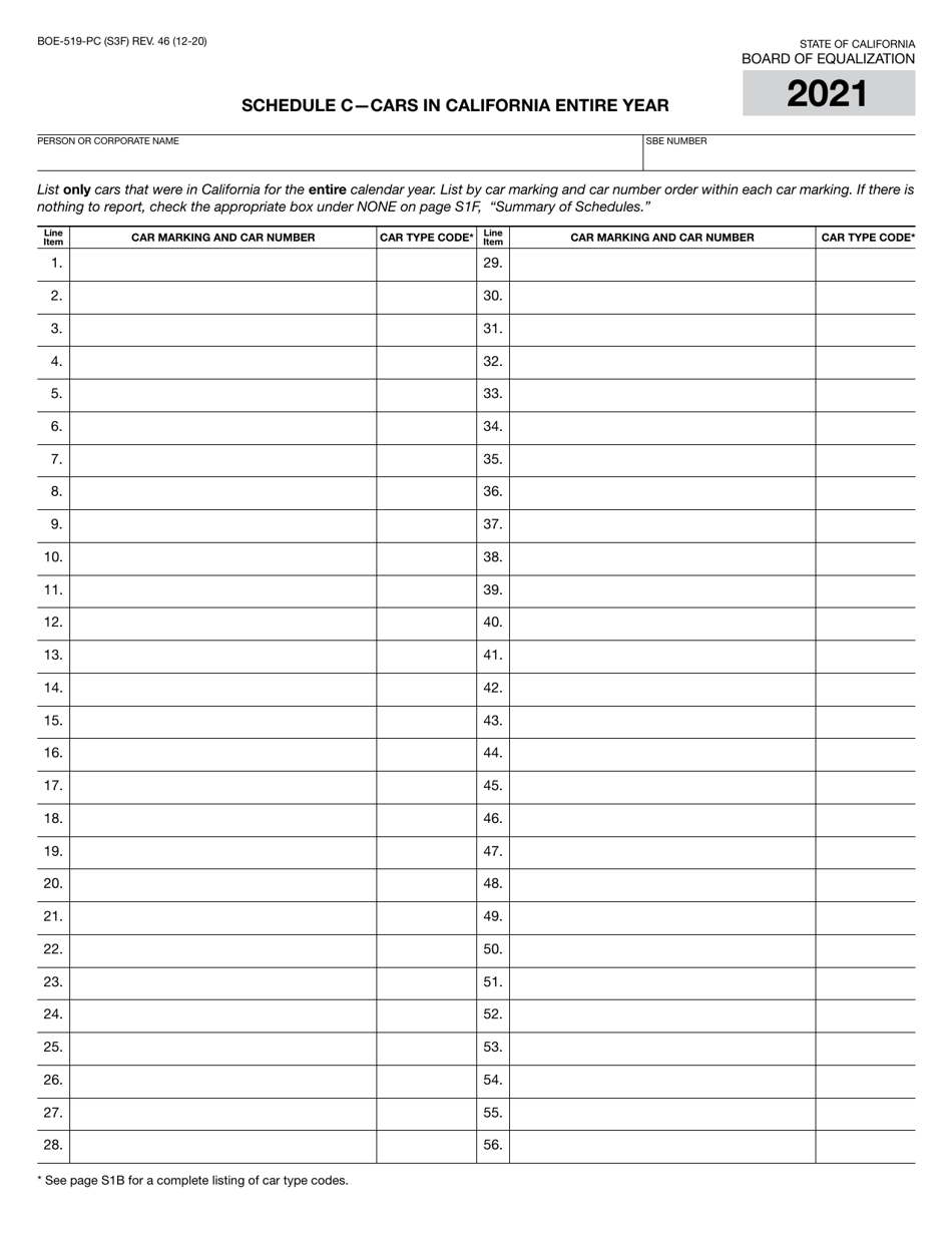Form BOE-519-PC Annual Report of Private Railroad Cars - California, Page 5