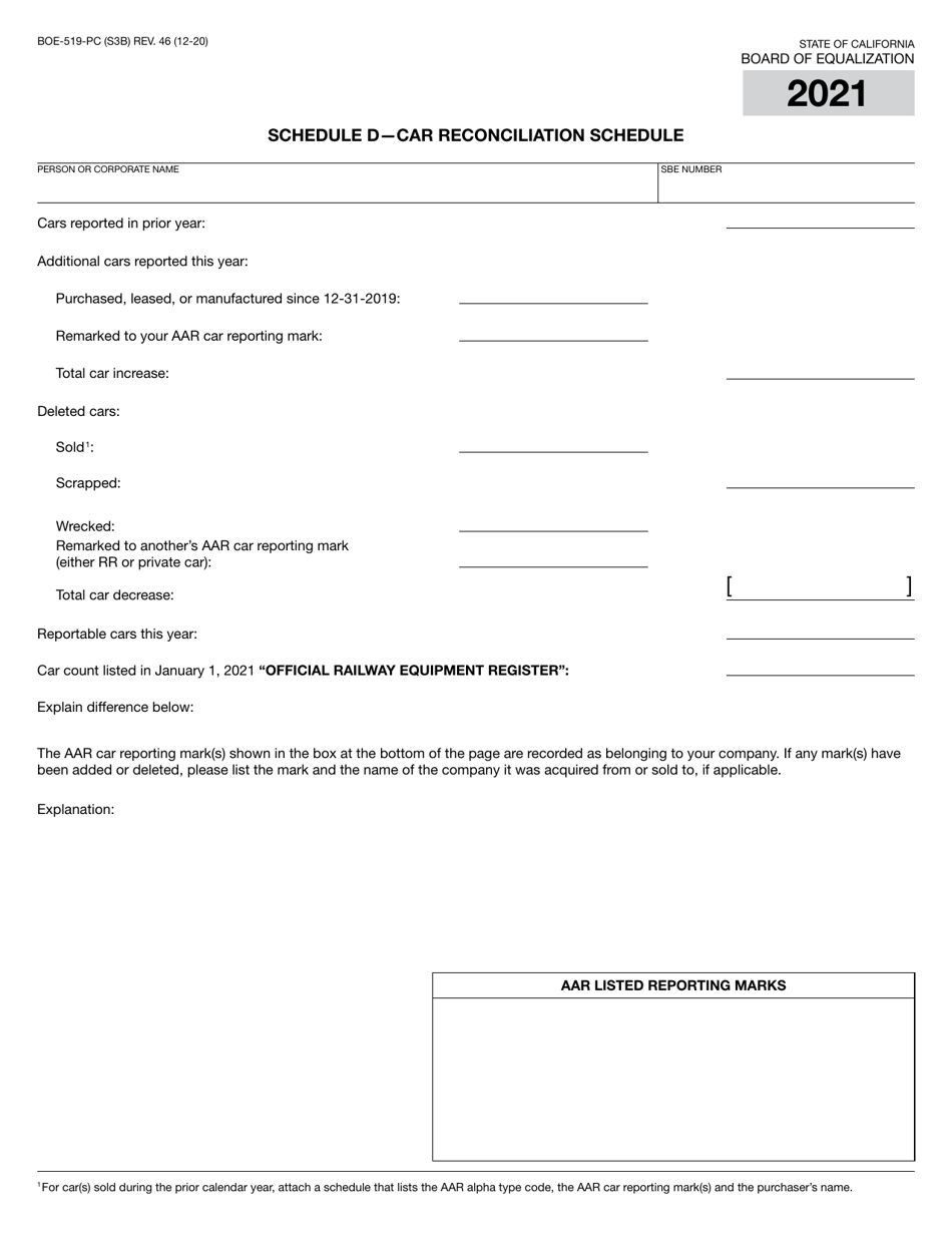 Form BOE-519-PC Annual Report of Private Railroad Cars - California, Page 6