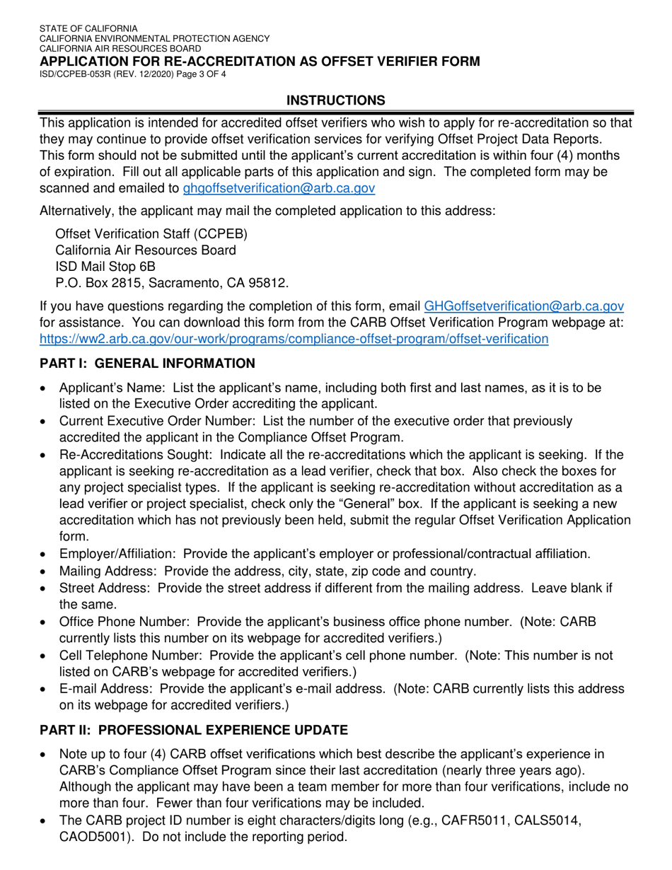 Form ISD / CCPEB-053R Application for Re-accreditation as Offset Verifier Form - California, Page 3