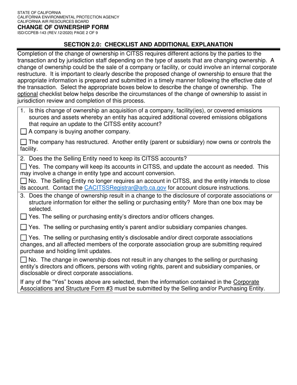 Form ISD / CCPEB-143 Change of Ownership Form - California, Page 2