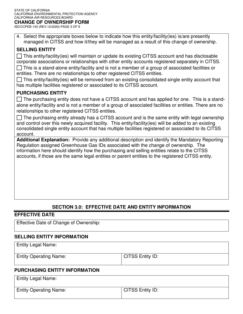 Form ISD / CCPEB-143 Change of Ownership Form - California, Page 3