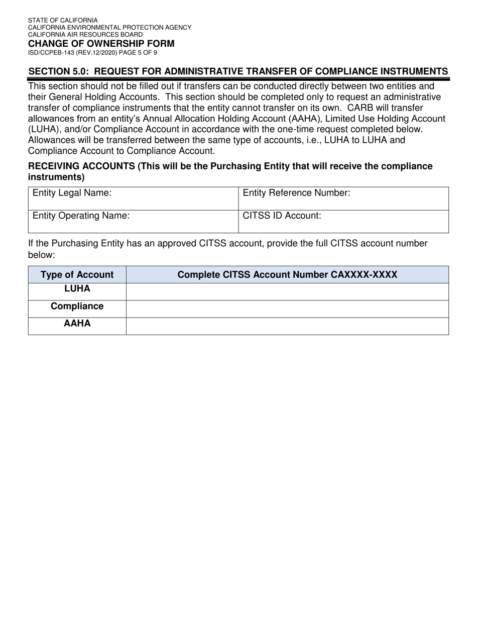 Form ISD / CCPEB-143 Change of Ownership Form - California, Page 5