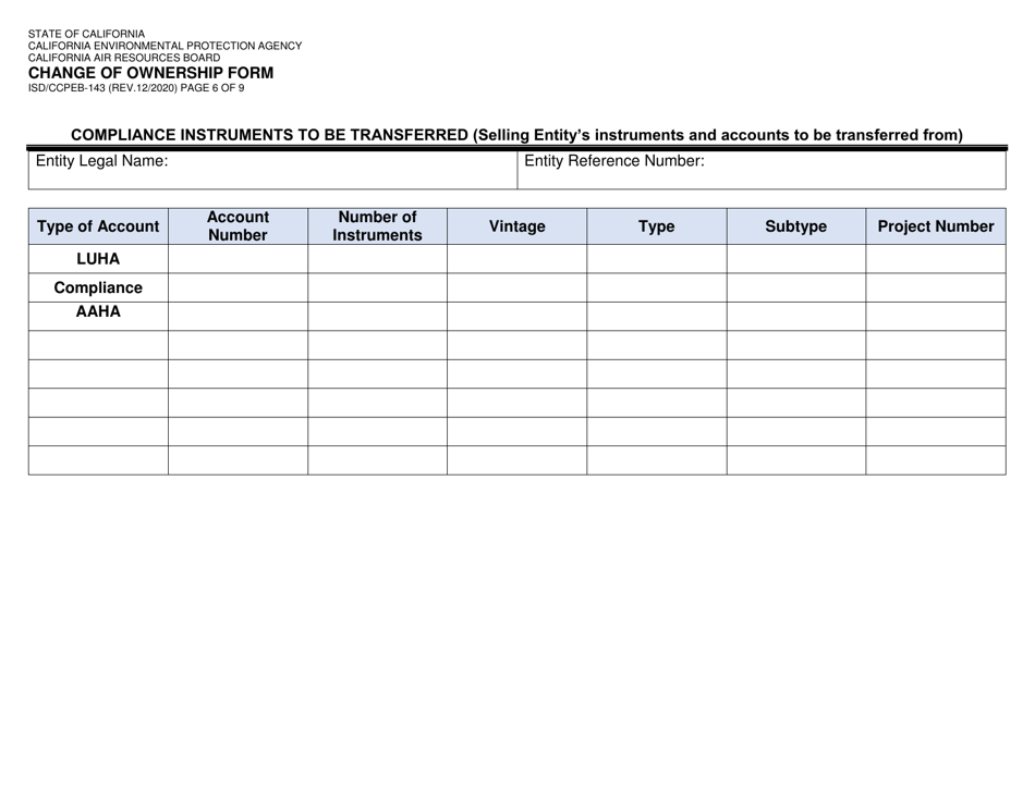 Form ISD / CCPEB-143 Change of Ownership Form - California, Page 6