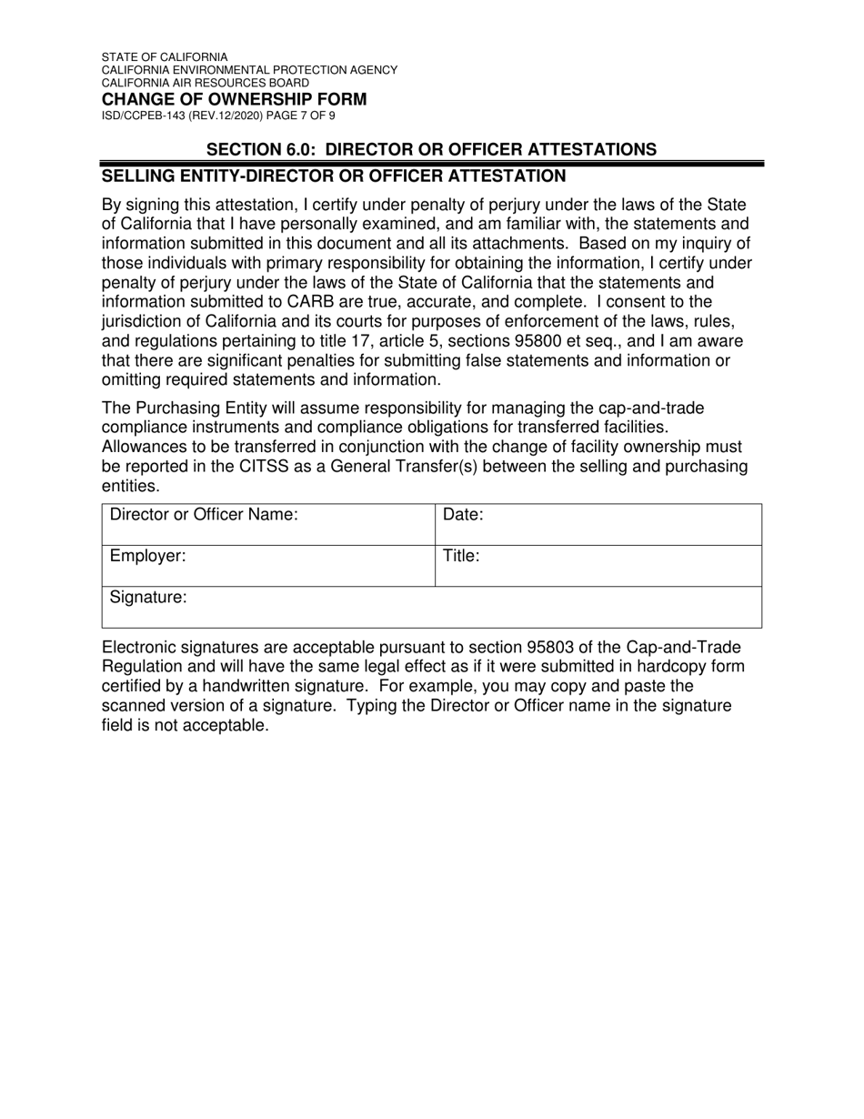 Form ISD / CCPEB-143 Change of Ownership Form - California, Page 7
