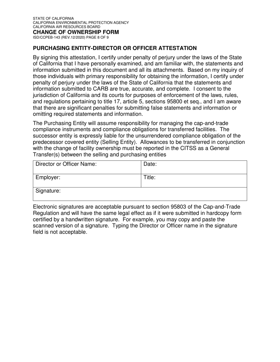 Form ISD / CCPEB-143 Change of Ownership Form - California, Page 8