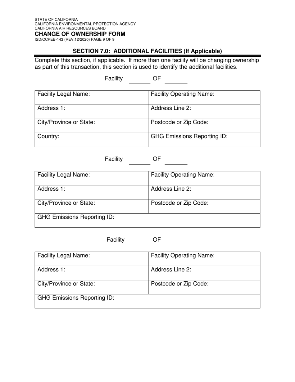 Form ISD / CCPEB-143 Change of Ownership Form - California, Page 9