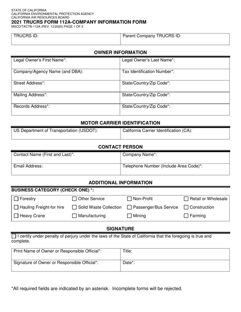 Form MSCD/TACTB-112A Company Information Form - California, 2021