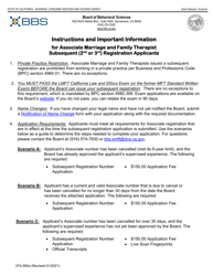 Document preview: Form 37A-590A Application for Subsequent Associate Marriage and Family Therapist Registration - California