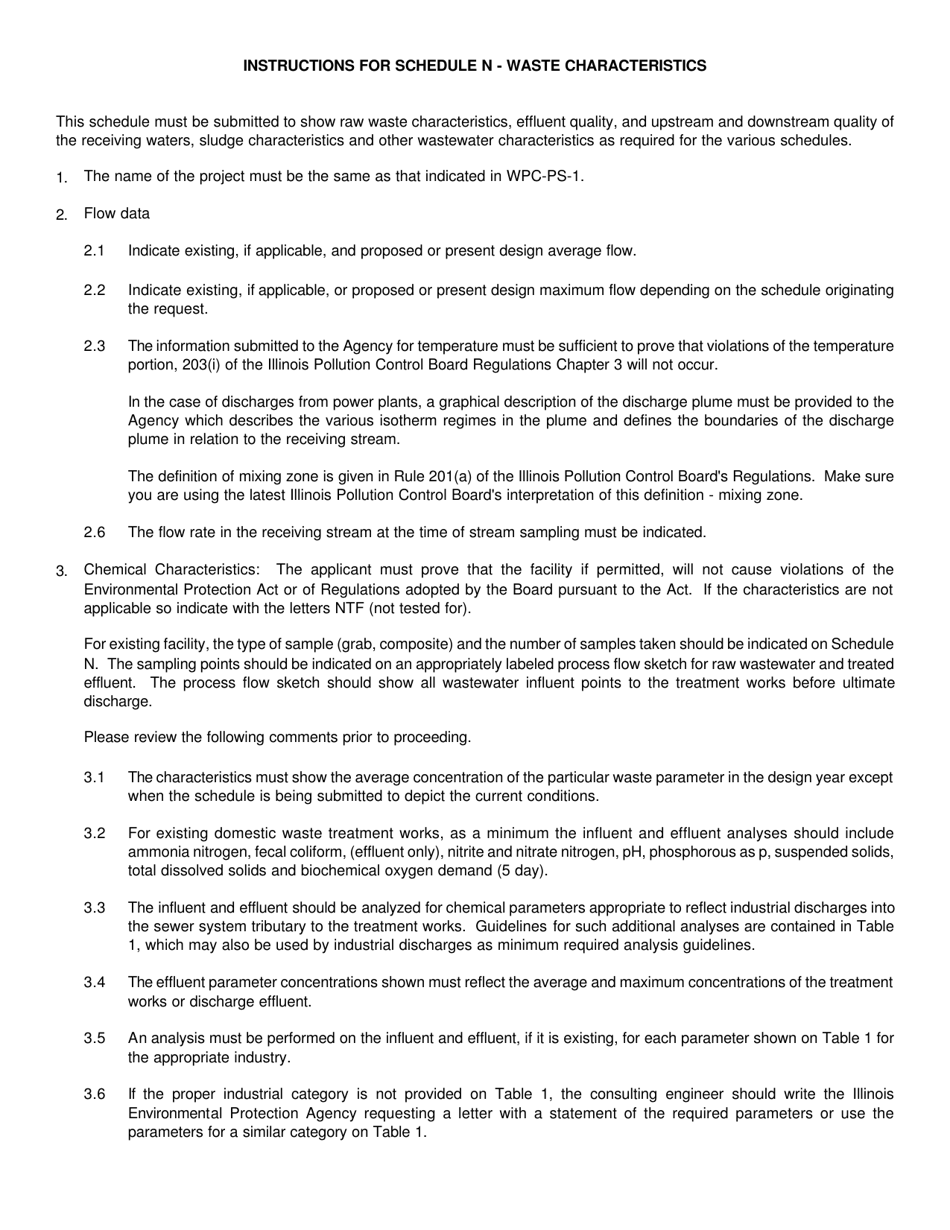 Schedule N Waste Characteristics - Illinois, Page 1