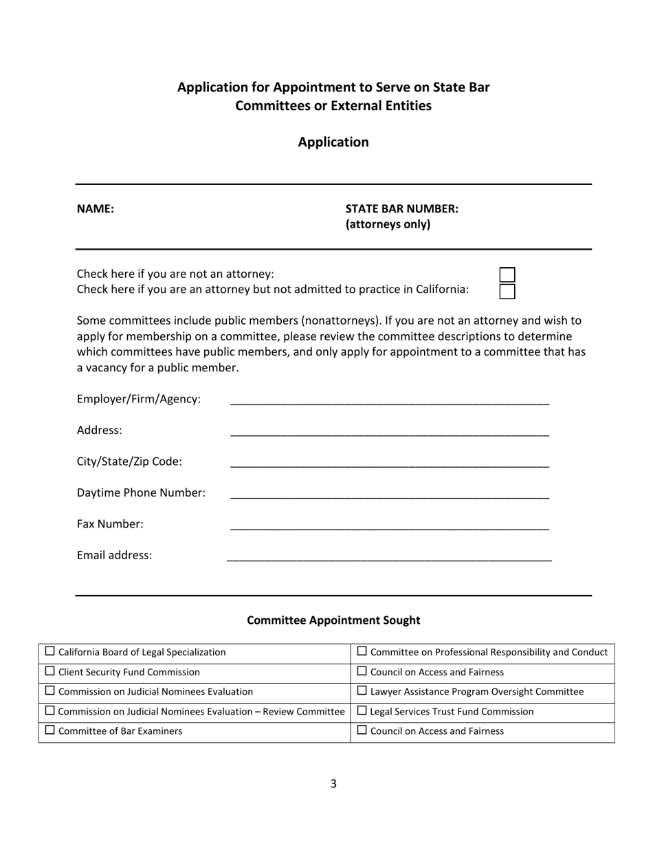 Application for Appointment to Serve on State Bar Committees or External Entities - California, Page 3