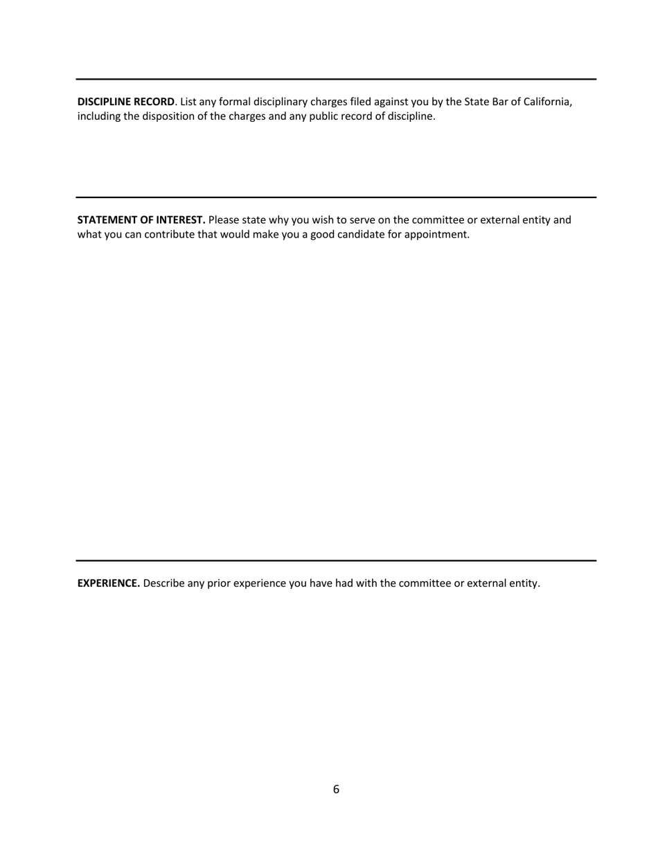 Application for Appointment to Serve on State Bar Committees or External Entities - California, Page 6
