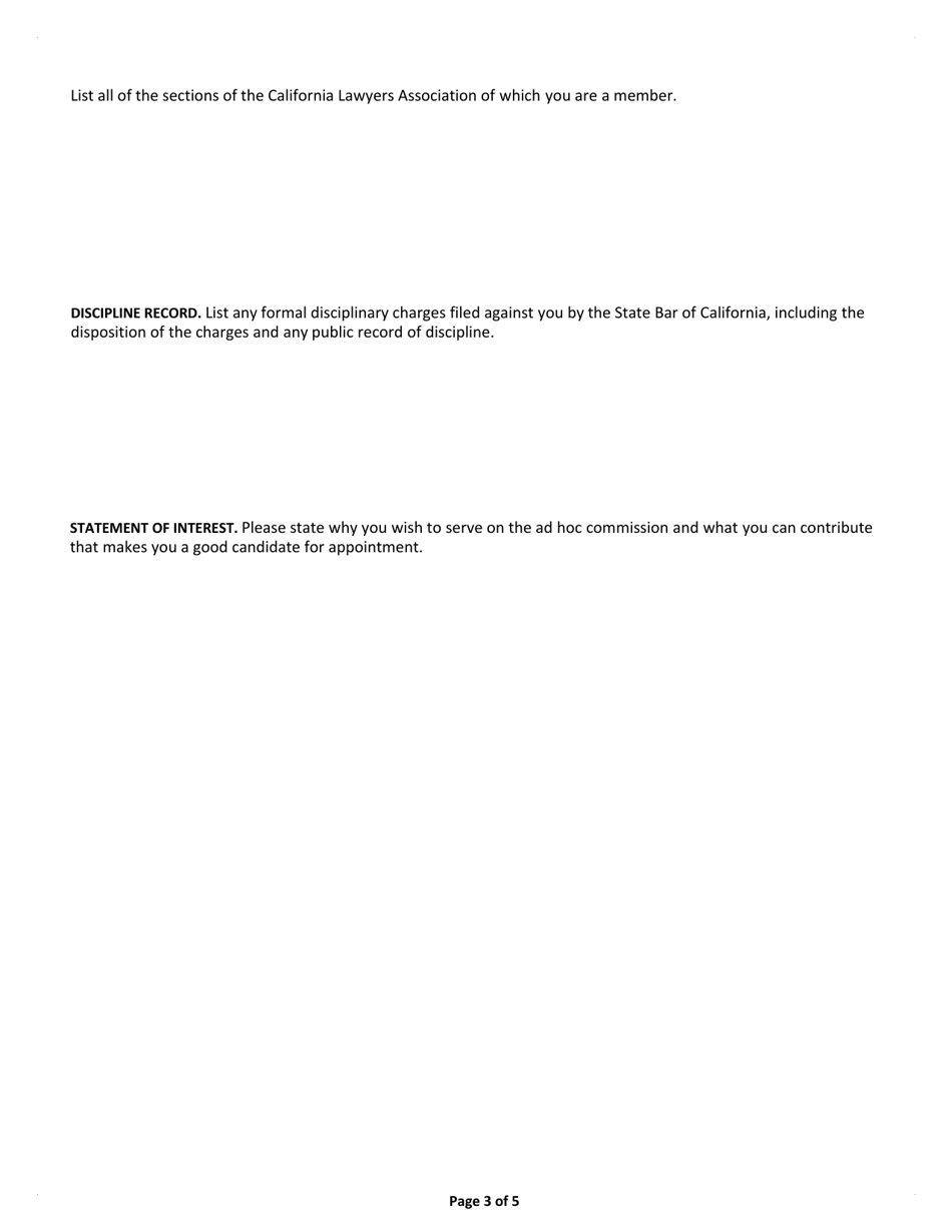 Application to Serve on the Ad Hoc Commission on the Discipline System - California, Page 5