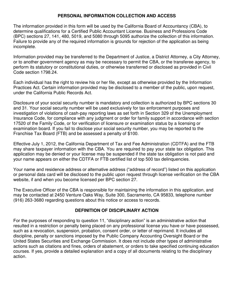 Application for Certified Public Accountant (CPA) License - California, Page 3