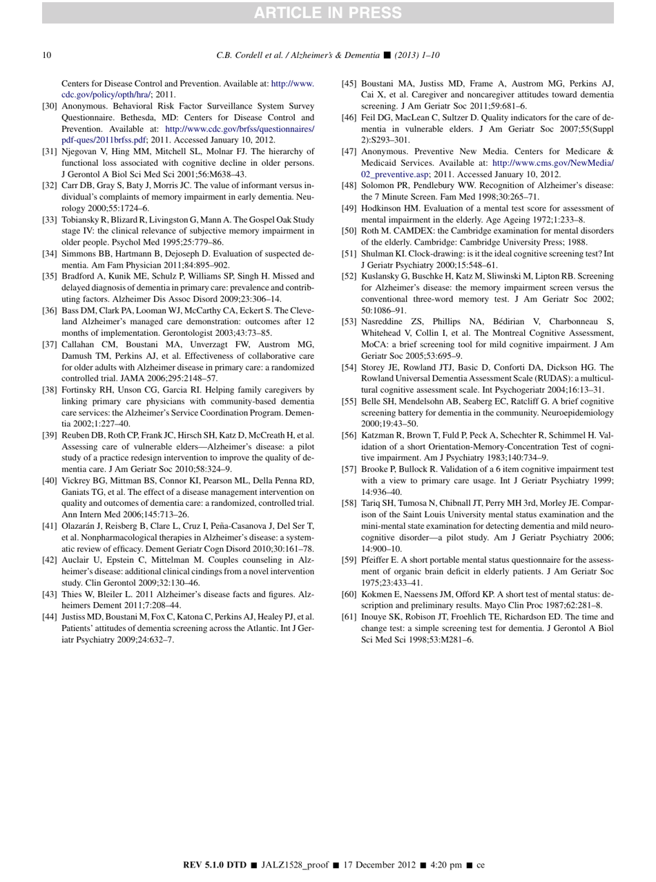 Alzheimers Association Recommendations for Operationalizing the Detection of Cognitive Impairment During the Medicare Annual Wellness Visit in a Primary Care Setting, Page 10
