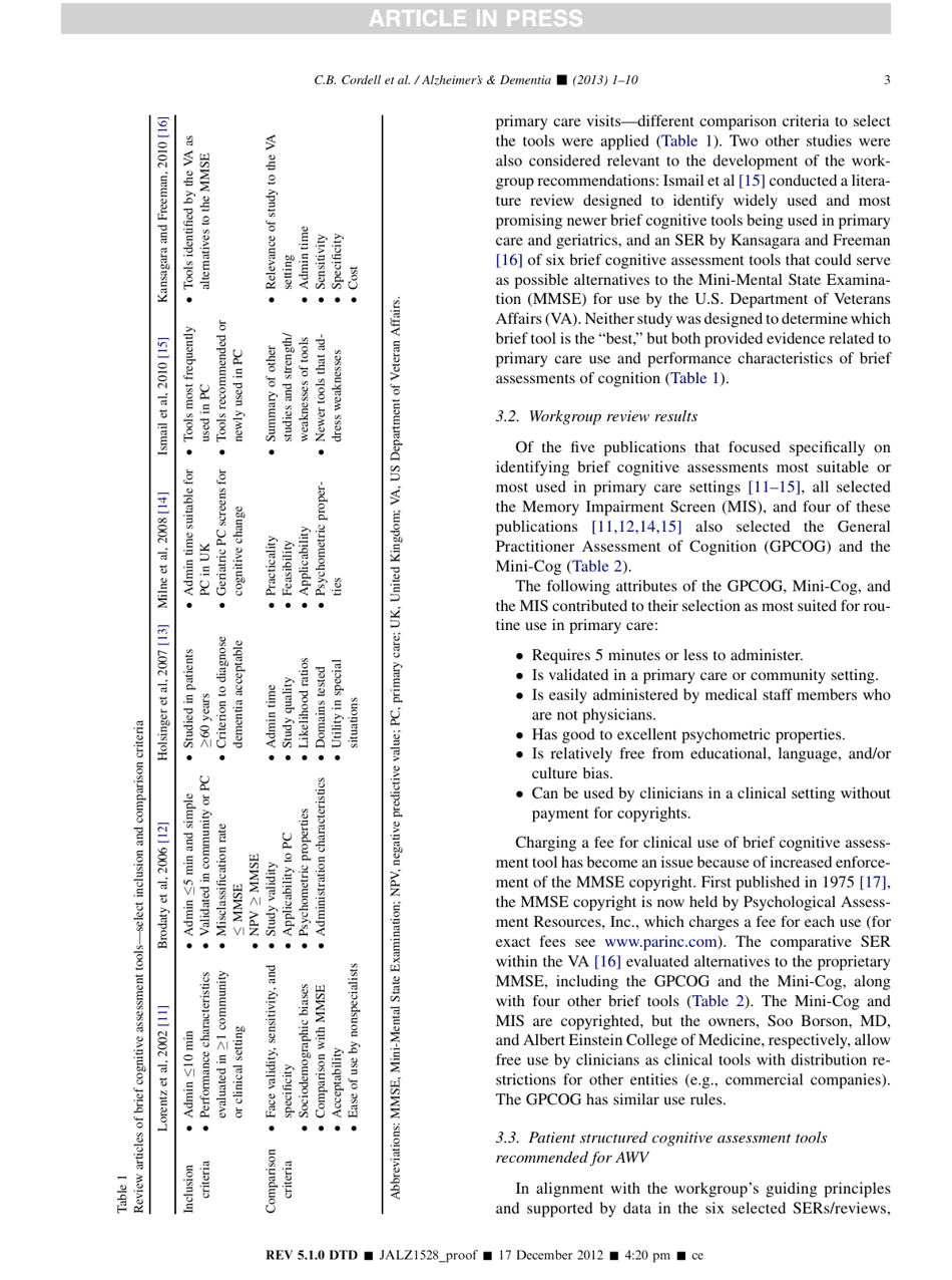 Alzheimers Association Recommendations for Operationalizing the Detection of Cognitive Impairment During the Medicare Annual Wellness Visit in a Primary Care Setting, Page 3