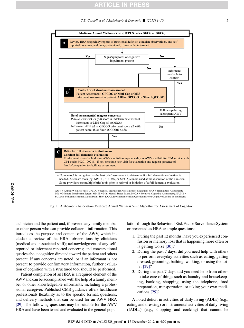 Alzheimers Association Recommendations for Operationalizing the Detection of Cognitive Impairment During the Medicare Annual Wellness Visit in a Primary Care Setting, Page 5